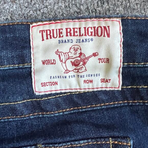 True Religion Joey Low Rise Flare Denim Flap Pocket Dark Wash Sz 28 - Picture 9 of 10